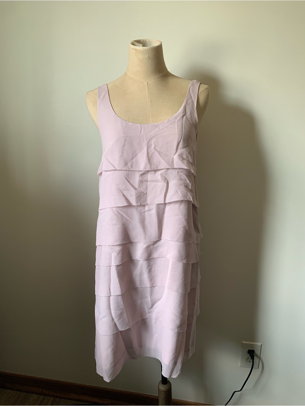 Eileen Fisher Silk Georgette Pale Pink Ruffle Tiered Midi Dress